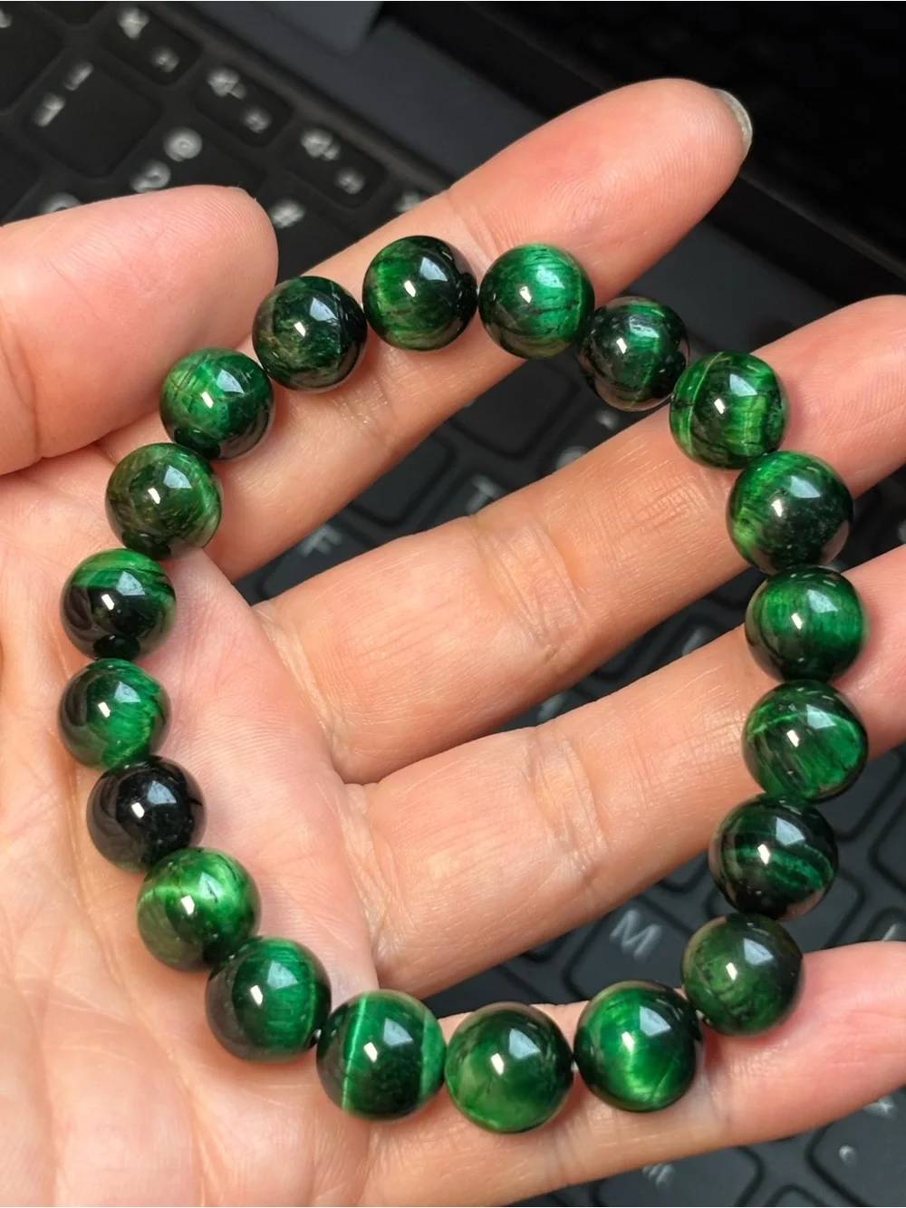 10mm Green Tiger Eye Beaded Stretch Bracelet - Women Jewelry